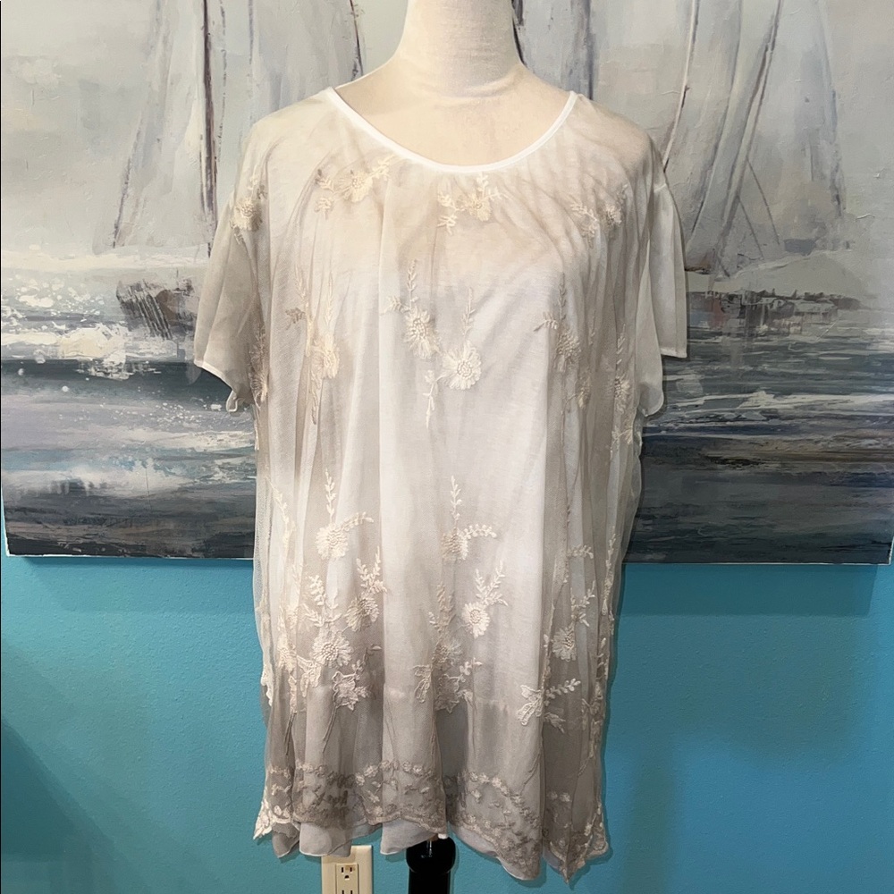 NWT Simply Couture Khaki Lace Blouse, 3XL